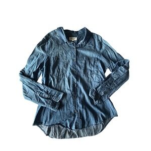Wax Jean Womens Denim Button Down Shirt Dark‎ Wash Cotton Chambray L 90033